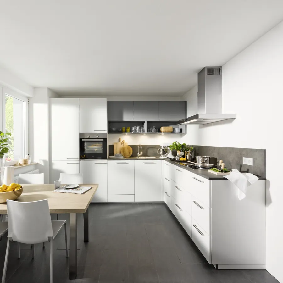 Kuhinja Nolte Küchen Lux - Weiß HG / Quarzgrau HG